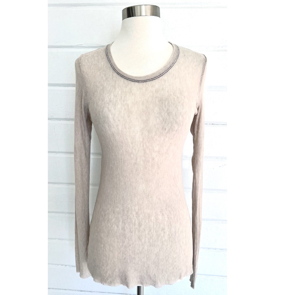 CYNTHIA ASHBY  Long Sleeved Mesh Layering Tee Shirt in Mushroom - S
